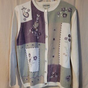 Alfred Dunner Small Wool Birds & Flowers Cardigan Button Front Sweater